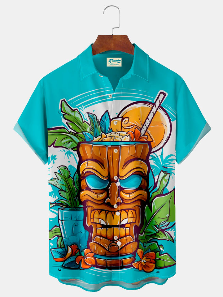Camisa de manga corta con bolsillo abotonado y estampado de árbol de coco Tiki de Alohadaddy para hombre