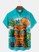 Alohadaddy Tiki Coconut Tree Print Men's Button Pocket Short Sleeve Shirt