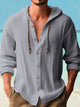 Alohadaddy Cotton Basic Men's Button Drawstring Hooded Shirt