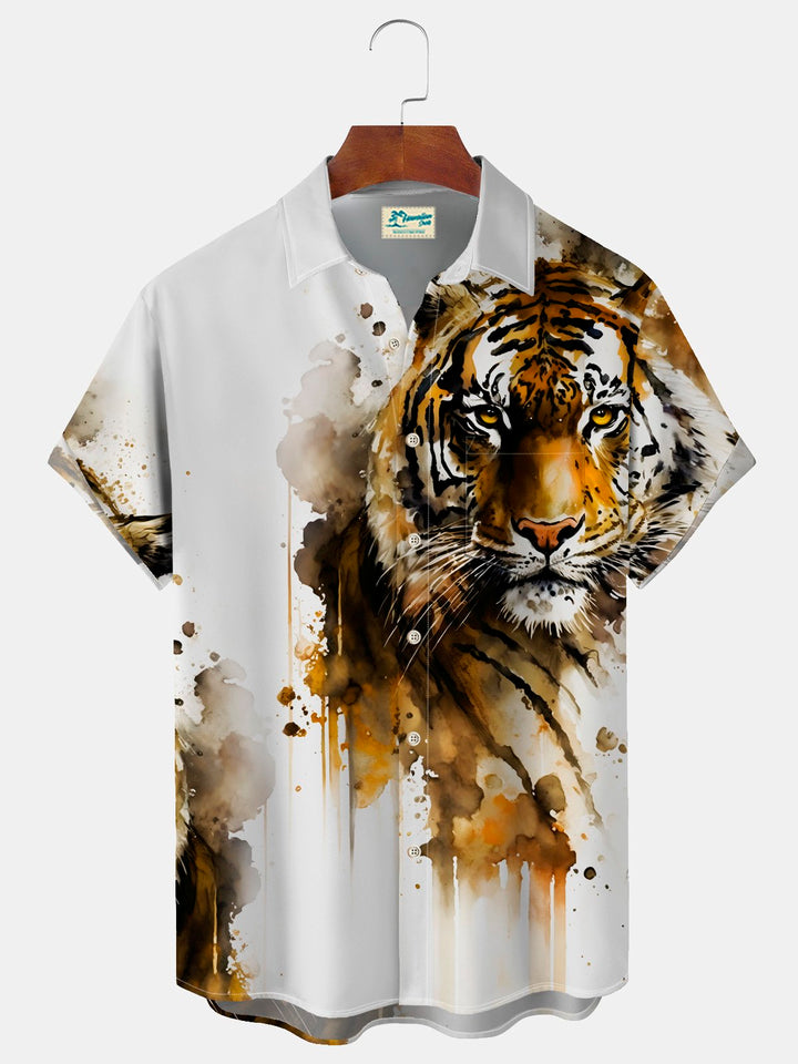 Chemise décontractée pour homme Alohadaddy Tiger avec poche à boutons et motif animalier amusant de dessin animé Aloha