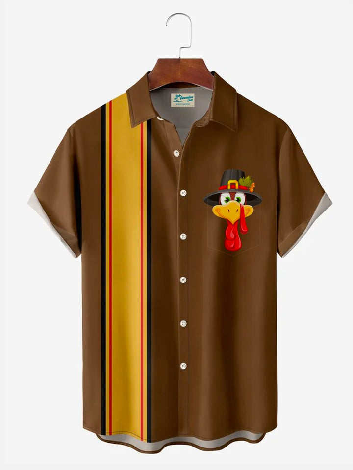 Alohadaddy Turkey Chest Pocket Short Sleeve Bowling Shirt