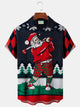 Alohadaddy Christmas Holiday Blue Men's Fun Cartoon Santa Golf Art Check Camp Pocket Shirts Big Tall