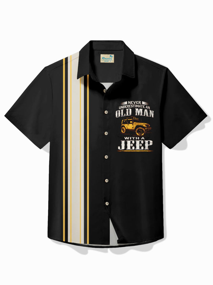 Alohadaddy Vintage Jeep Bowling “Never Underestimate An Old Man With A Jeep” Print Men&