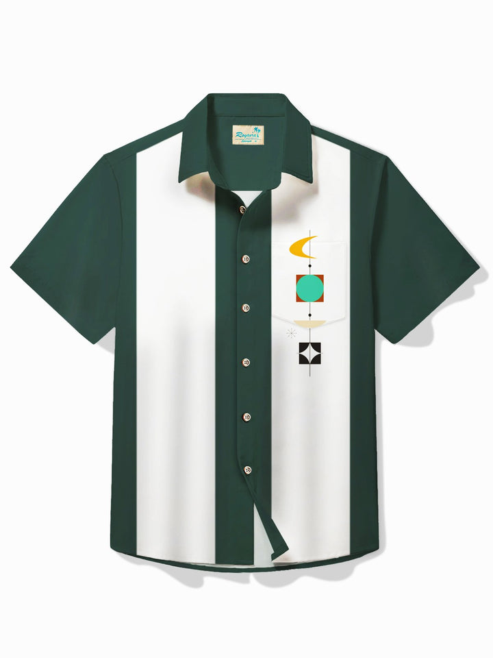 Camisa de acampada con bolsillo elástico y estampado geométrico medieval de bolos para hombre de Alohadaddy Vintage, talla grande