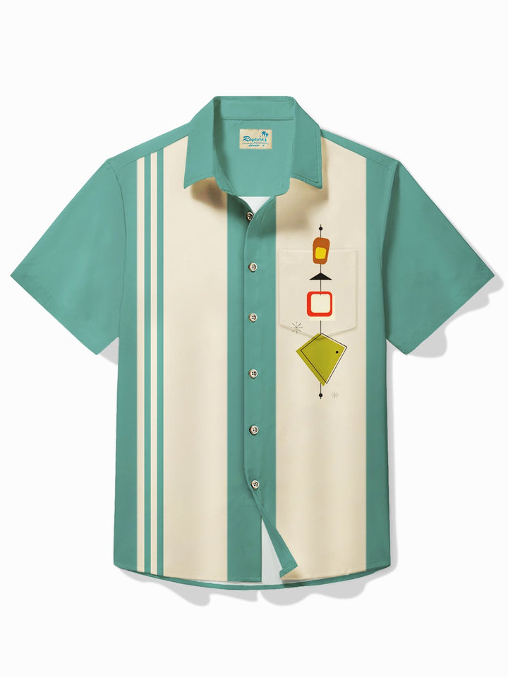 Chemise de camping à imprimé géométrique médiéval pour homme, style bowling, vintage, Alohadaddy, avec poches extensibles, grande taille