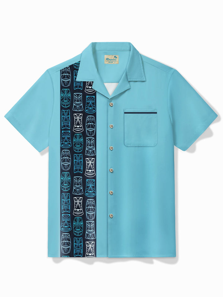 Alohadaddy Vintage Bowling Tiki Print Chest Pocket Shirt Plus Size Men&