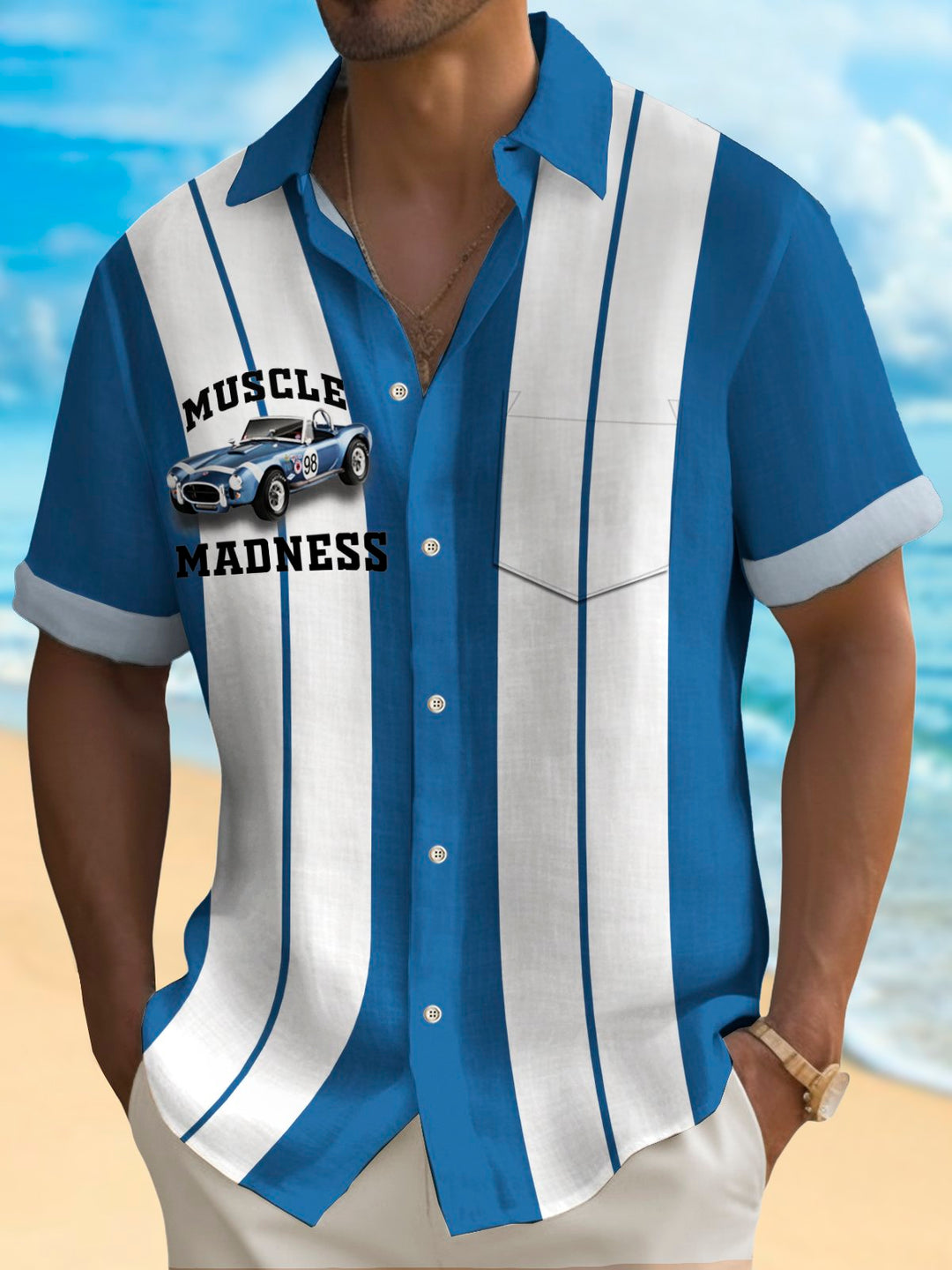 Camisa hawaiana Alohadaddy para hombre, con estampado retro de Shelby Cobra, elástica, de fácil cuidado, con bolsillo para acampar