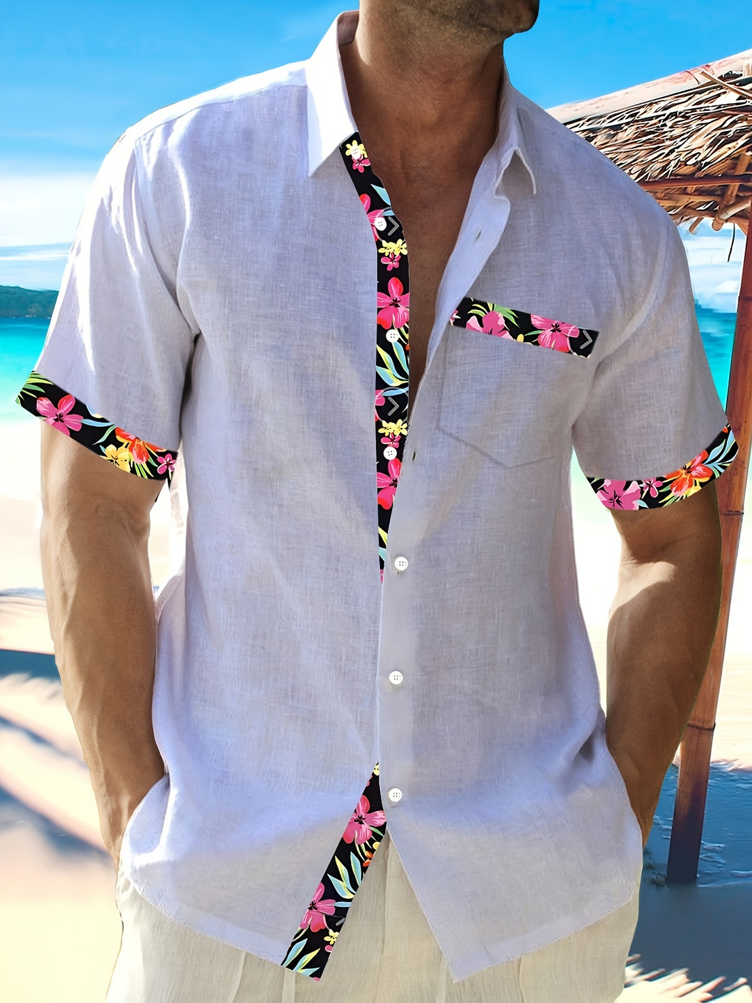Alohadaddy Hawaiian Floral Contrast Print Men&