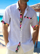 Alohadaddy Hawaiian Floral Contrast Print Men's Button Pocket Short Sleeve Shirt