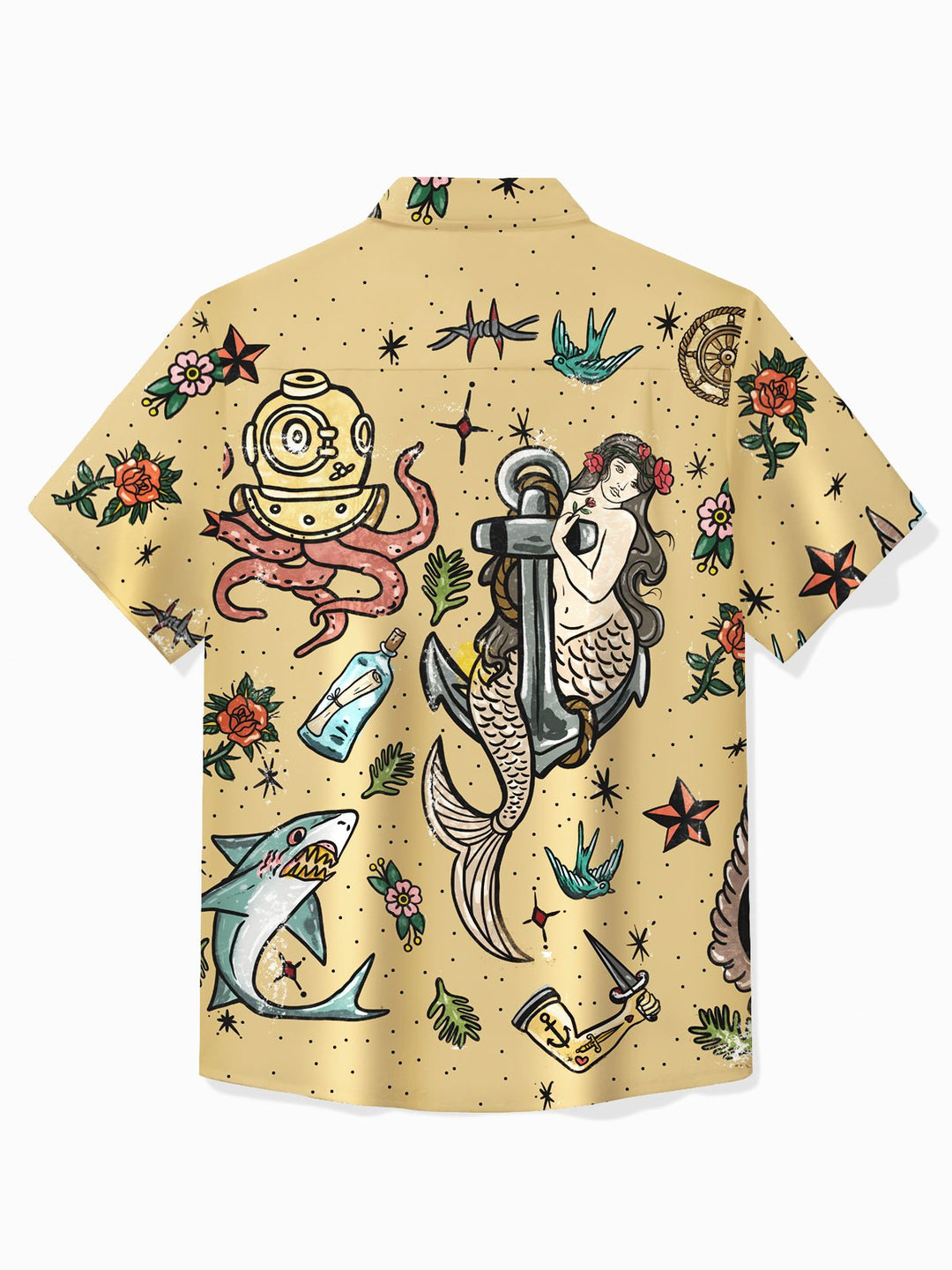 Chemise de camping en plein air extensible à séchage rapide avec imprimé tatouage de sirène vintage Alohadaddy