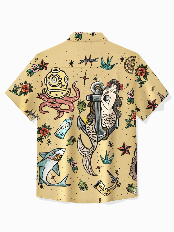 Chemise de camping en plein air extensible à séchage rapide avec imprimé tatouage de sirène vintage Alohadaddy