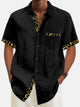 Alohadaddy Basic Men's Hawaiian Shirt Gold Pattern Print Stretch Pocket Camping Shirt