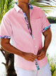 Alohadaddy Basic Men's Hawaiian Shirt Pink Botanical Print Stretch Pocket Camping Shirt
