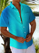 Alohadaddy Vintage Blue Gradient Print Chest Pocket Shirt Plus Size Men's Shirt