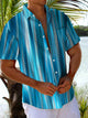 Alohadaddy Vintage Blue Abstract Gradient Stripe Print Chest Pocket Shirt Plus Size Men's Shirt