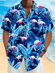 Alohadaddy Beach Vacation Men's Hawaiian Shirt Floral Flamingo Print Pocket Camping Shirt