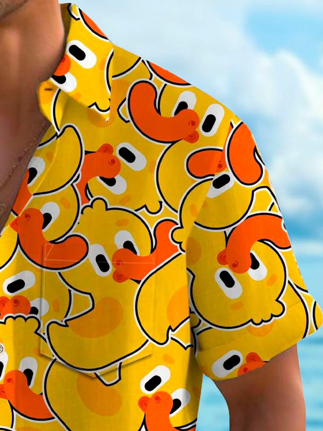 Camisa de manga corta con bolsillo abotonado y estampado hawaiano de patos para hombre de Alohadaddy