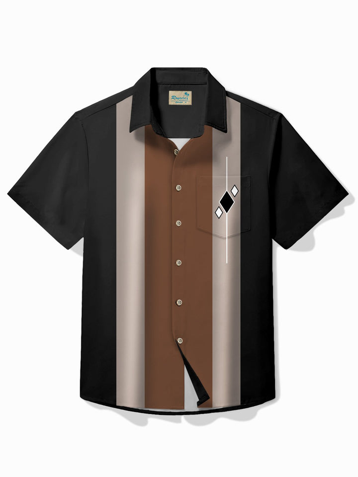 Alohadaddy Vintage Bowling Geometric Diamond Print Chest Pocket Shirt Plus Size Men&