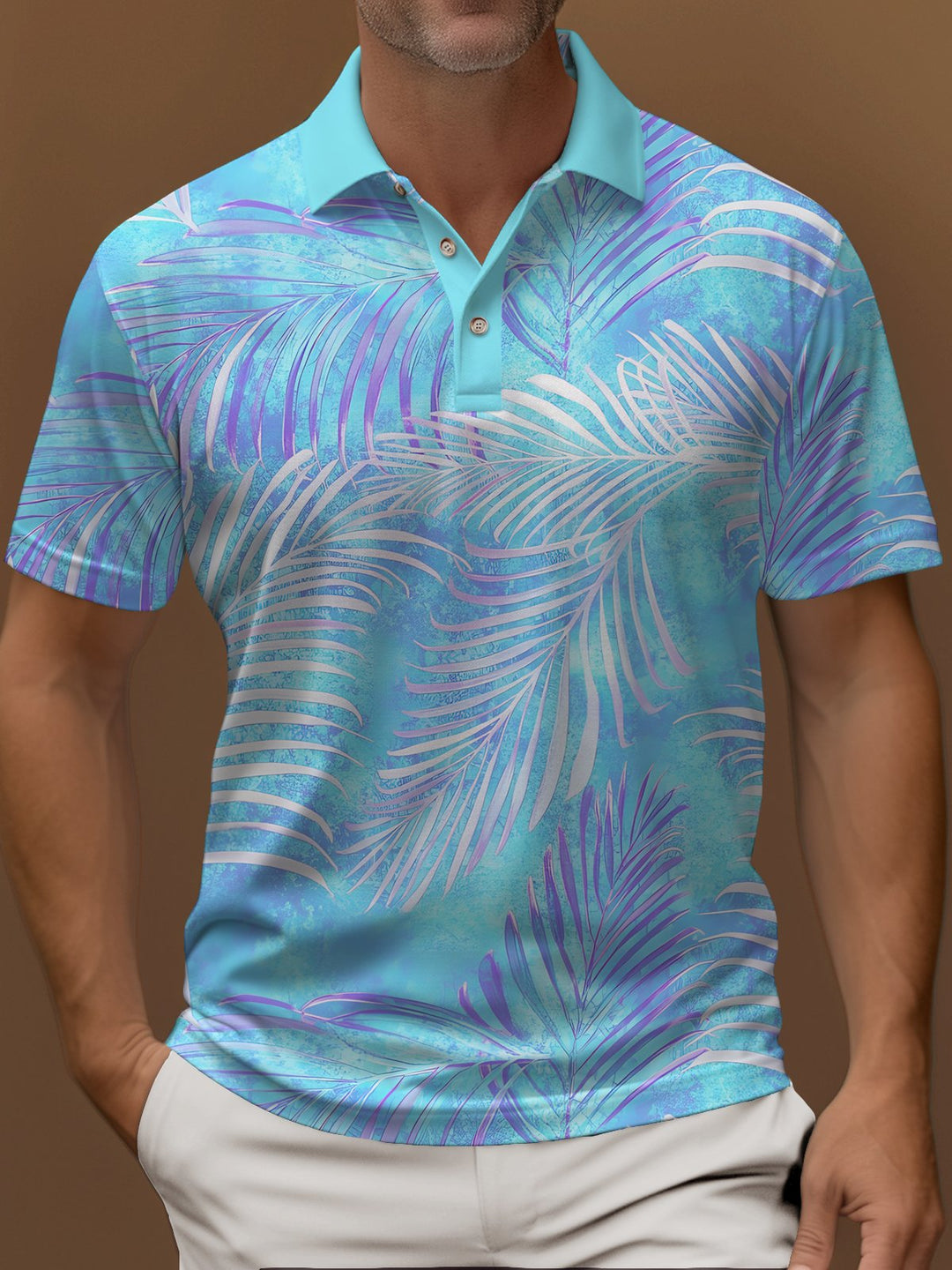 Polo elástico con estampado de plantas hawaianas y degradado de Alohadaddy, cómodo y para acampar, talla grande