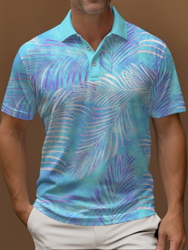 Polo elástico con estampado de plantas hawaianas y degradado de Alohadaddy, cómodo y para acampar, talla grande