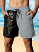 Alohadaddy Hawaiian Pinstripe Panel Print Men's Beach Shorts