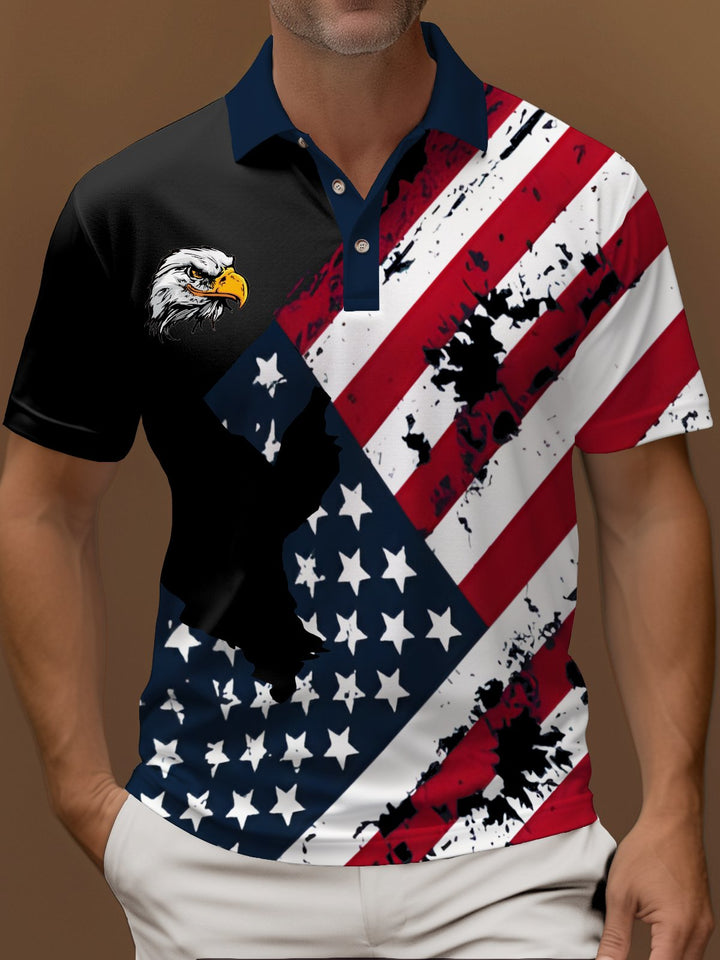 Alohadaddy - Polo con estampado de águila y bandera estadounidense para vacaciones, elástico, cómodo, para acampar, talla grande
