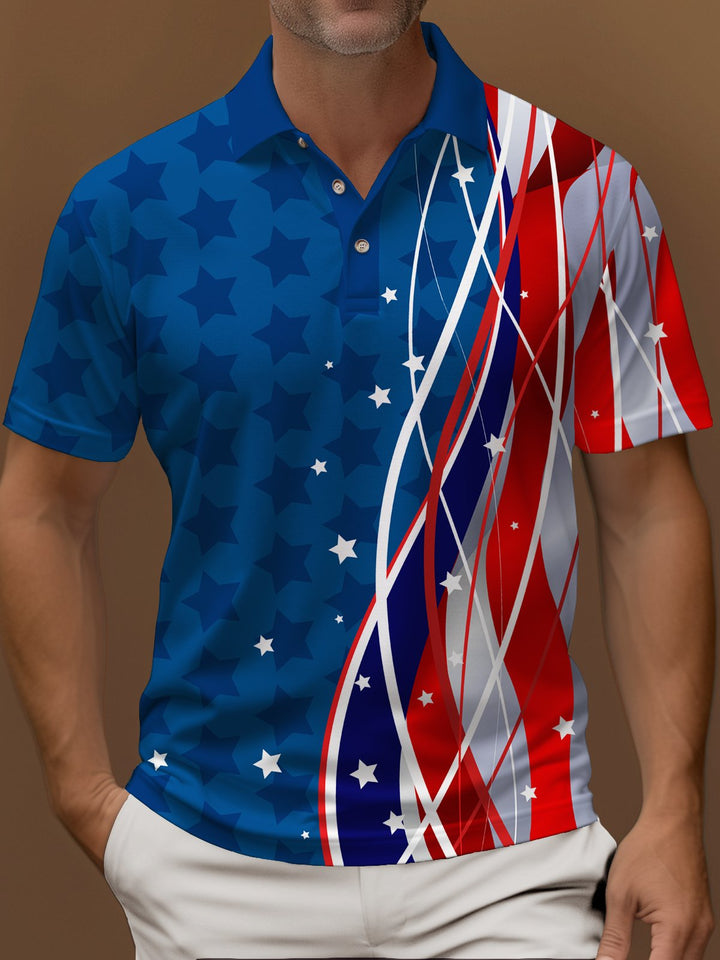 Alohadaddy - Polo elástico con estampado de bandera estadounidense para vacaciones, cómodo y para acampar, talla grande