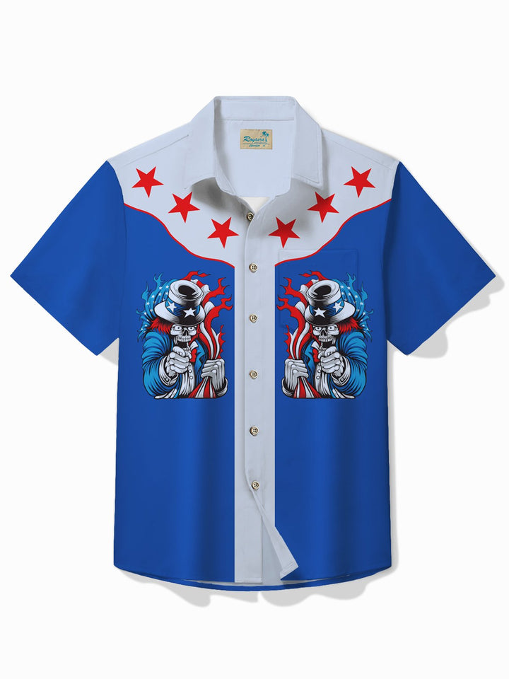 Alohadaddy Vintage Skull Cartoon Print Chest Pocket Shirt Plus Size Men&