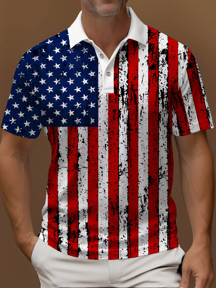 Alohadaddy - Polo elástico con estampado de bandera estadounidense para vacaciones, cómodo y para acampar, talla grande