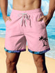Alohadaddy Hawaiian Plant Coconut Tree Patchwork Print Men's Beach Shorts