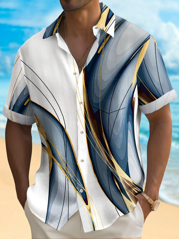 Alohadaddy Vintage Abstract Gradient Textured Print Chest Pocket Shirt Plus Size Men&