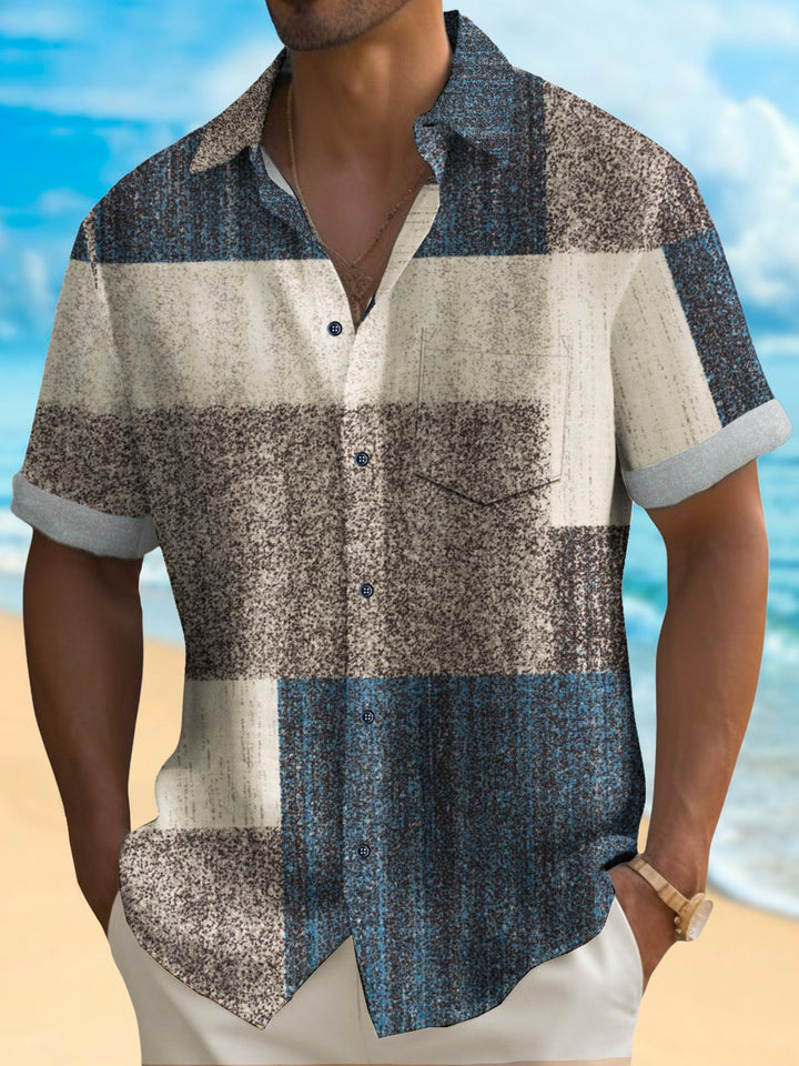 Alohadaddy Vintage Geometric Abstract Texture Print Chest Pocket Shirt Plus Size Men&