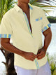 Alohadaddy Basic Men's Hawaiian Shirt Striped Patchwork Printed Stretch Pocket Camping Shirt Big Tall