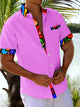 Camisa hawaiana básica Alohadaddy para hombre, con estampado de patchwork de dibujos animados, elástica, con bolsillo, para acampar, talla grande