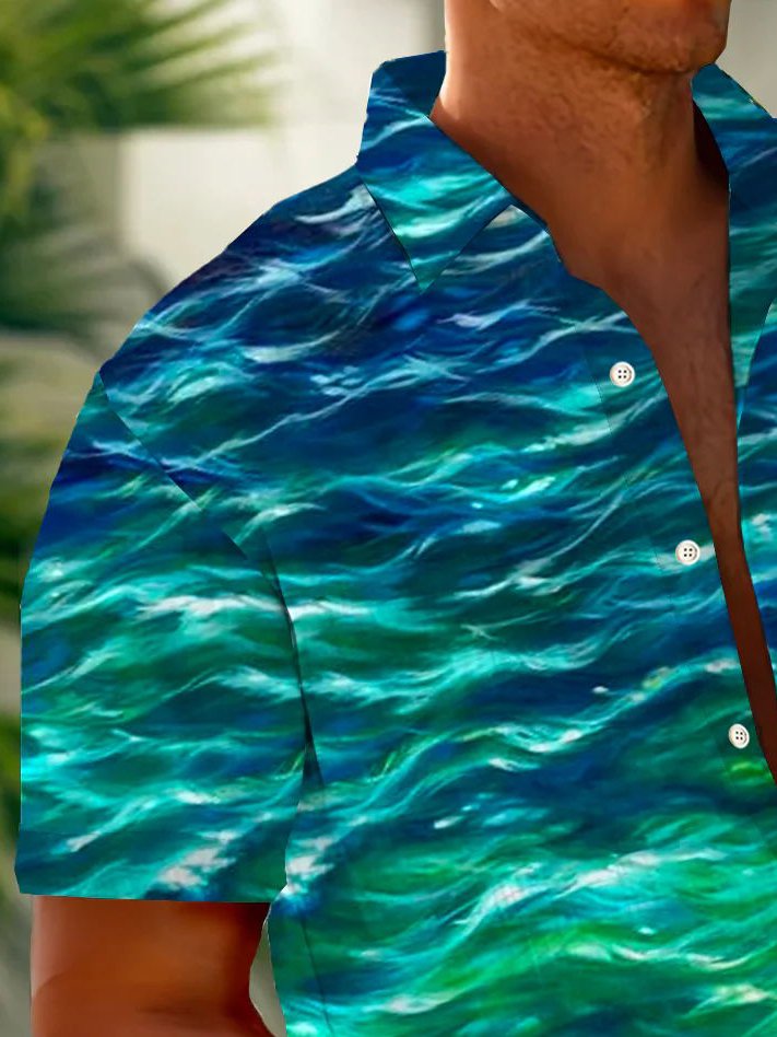 Alohadaddy Vintage Abstract Gradient Texture Print Chest Pocket Shirt Plus Size Men&