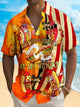 Alohadaddy Holiday Men's Independence Day Flag Hot Dog Print Casual Breathable Short Sleeve Shirt Big Tall