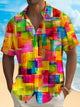 Alohadaddy Holiday Men's Pride Month Rainbow Color Geometric Print Casual Breathable Short Sleeve Shirt Big Tall