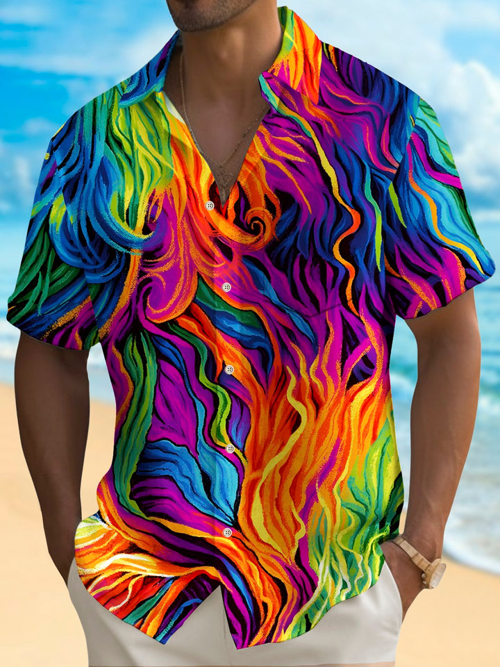 Camisa informal de manga corta transpirable con estampado de arte abstracto y motivo del mes del orgullo para hombre de Alohadaddy Holiday, talla grande