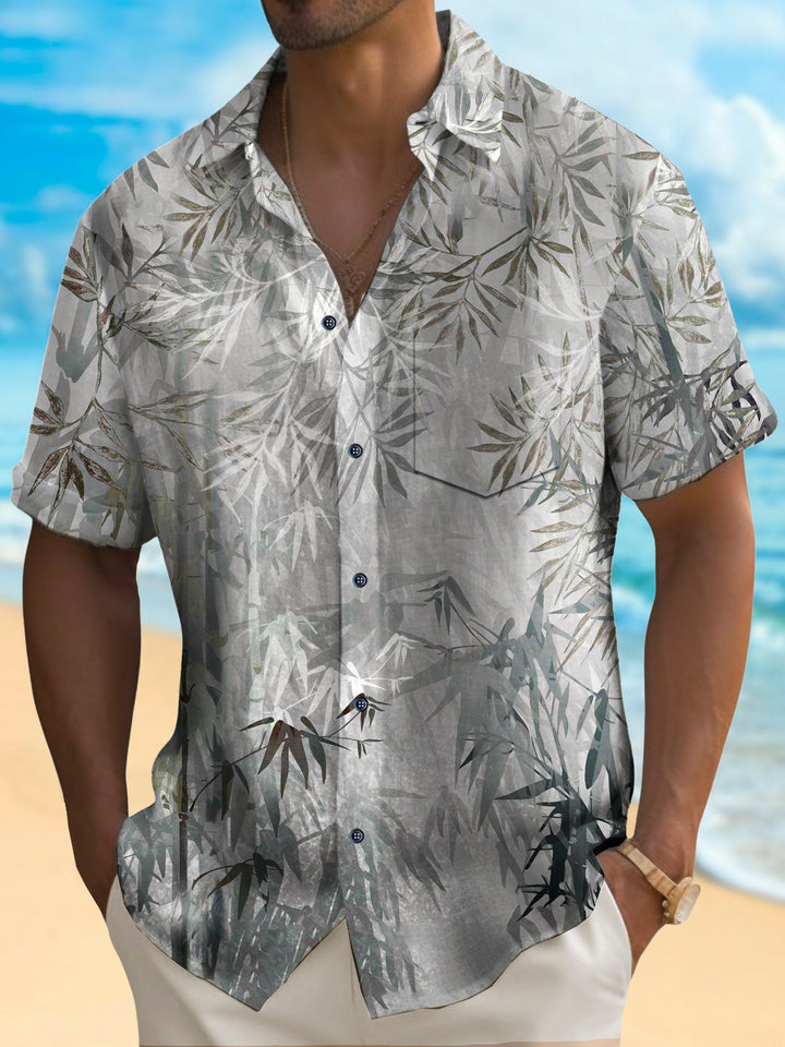 Alohadaddy Vintage Bamboo Print Chest Pocket Shirt Plus Size Men&
