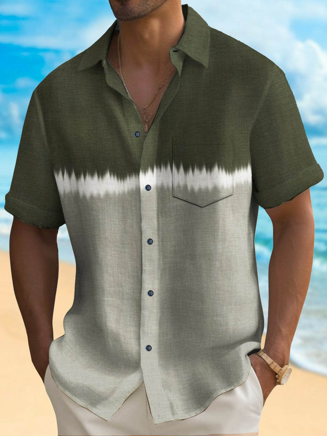 Alohadaddy Vintage Abstract Texture Print Chest Pocket Shirt Plus Size Men&
