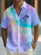 Alohadaddy Beach Vacation Men's Hawaiian Shirt Gradient Texture Coconut Tree Print Pocket Camping Shirt Big Tall