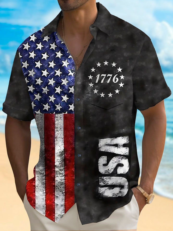 Camisa de vacaciones para hombre Alohadaddy Independence Day 1776, elástica, de secado rápido, con bolsillo para campamento, talla grande