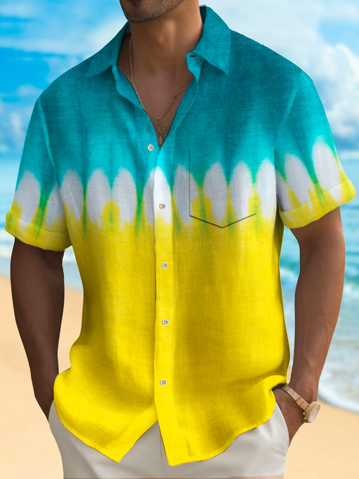 Alohadaddy Vintage Gradient Texture Print Chest Pocket Shirt Large Size Men&