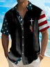 Alohadaddy Holiday Men's Independence Day Flag Cross Print Casual Breathable Short Sleeve Shirt Big Tall