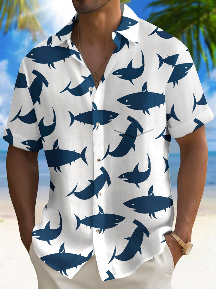 Chemise hawaïenne pour homme Alohadaddy Beach Vacation avec imprimé requin et poche pour camping