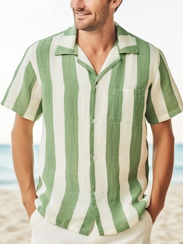 Alohadaddy Vintage Stripe Print Chest Pocket Men&