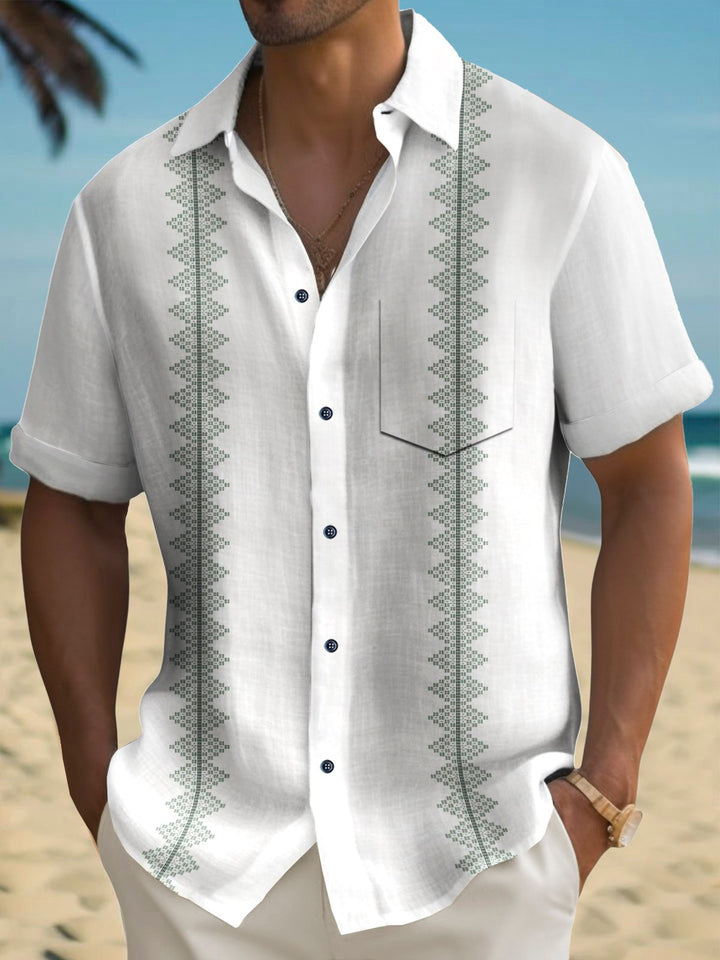 Camisa de hombre de manga larga con bolsillo en el pecho y estampado de rayas estilo bolos vintage de Alohadaddy