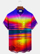 Alohadaddy Beach Vacation Men's Hawaiian Shirt Sunset Beach Print Pocket Camping Shirt Big Tall