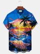 Camisa hawaiana de vacaciones en la playa Alohadaddy para hombre, camisa de camping con bolsillo y estampado de árboles de coco y puesta de sol en la playa, talla grande