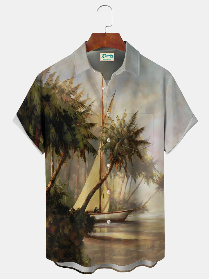 Chemise hawaïenne pour homme Alohadaddy Beach Vacation, imprimé cocotier, chemise de camping avec poche, grande taille